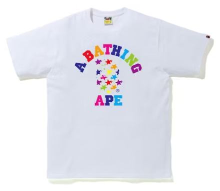 BAPE Sta Pattern College Tee White Rainbow