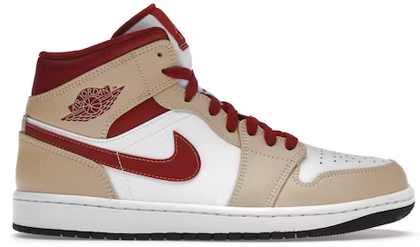 Jordan 1 Mid Light Curry Cardinal