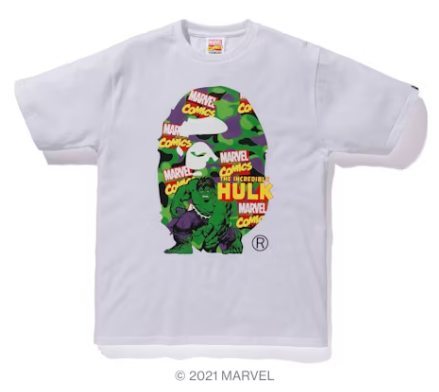 BAPE x Marvel Comics Camo The Hulk Tee White