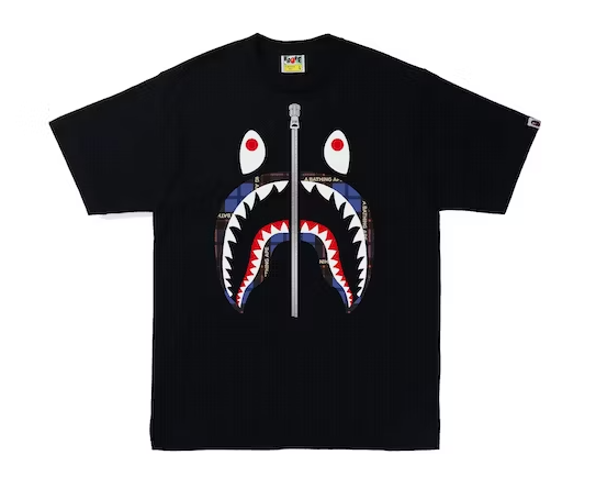 BAPE Logo Check Shark Tee Black/Blue