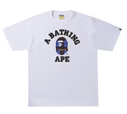 BAPE Logo Check College Tee White/Blue