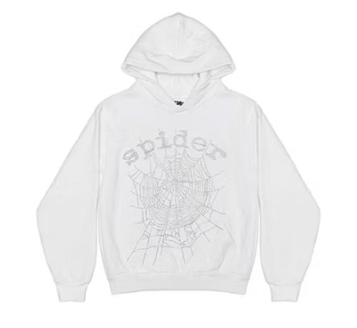 Sp5der OG Rhinestone Logo Hoodie White