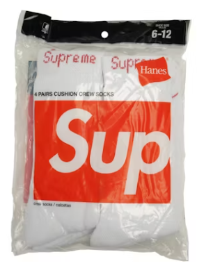 Supreme Hanes Crew Socks (4 Pack) White